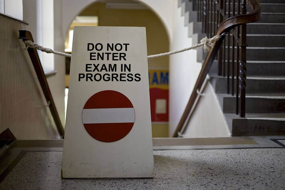 Exams in progress signage